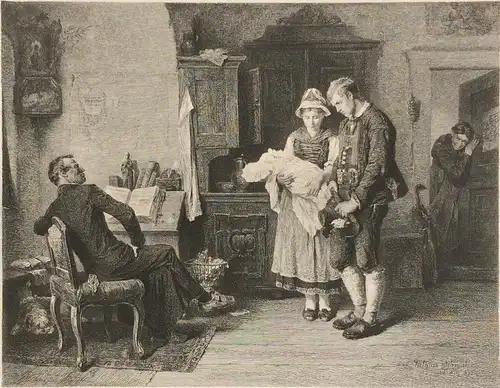 Radierung „DER SITTENRICHTER“ von Karl Rauscher (ca. 1880) nach Mathias Schmid