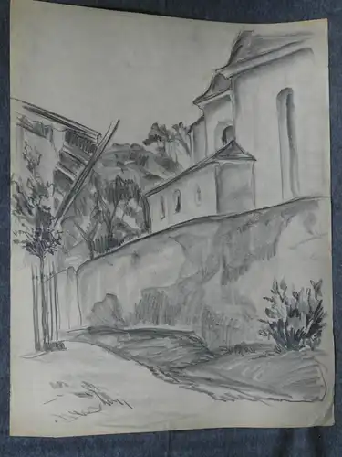 Bleistiftzeichnung,Anfang 1900,Auguste Reissmüller 1869-1958,München, Kirche