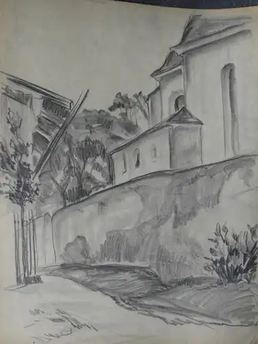 Bleistiftzeichnung,Anfang 1900,Auguste Reissmüller 1869-1958,München, Kirche