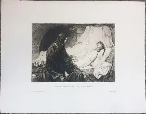Radierung „CHRISTUS ERWECKT DES JAIRUS' TÖCHTERLEIN“ von William Unger, G v. Max