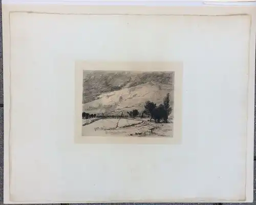 Original-Radierung Landschaft von Hans-Eduard von Berlepsch 1895 im Passepartout