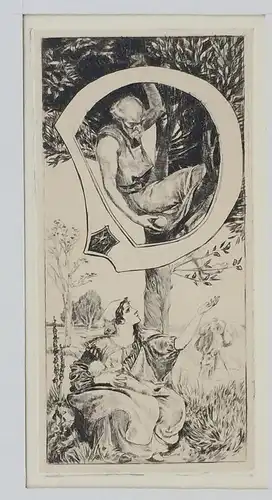 Radierung „Initial D - Die Ruhe auf der Flucht“ von Max Klinger, 1889