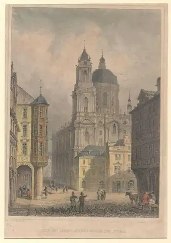 Original-Stahlstich „Die St. Nicolauskirche in Prag“ von Johann Poppel
