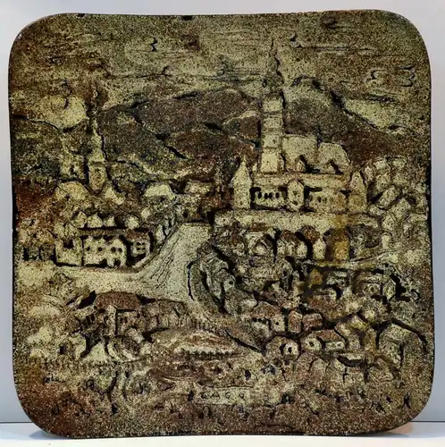 Wandteller, Emaille,Sovenia Regeni,Ansicht einer mittelalterlichen Stadt