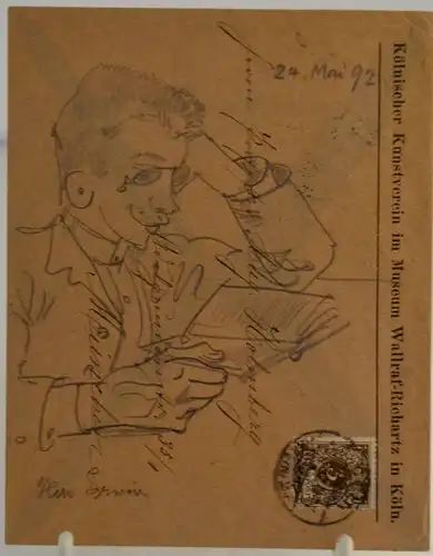 August Holmberg,Bleistiftzeichnung,auf Briefumschlag,1892,