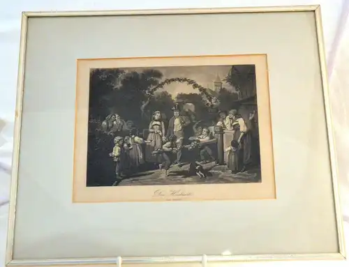 Stahlstich,Die Hochzeit,nach Girardet,um 1820,Passepartout,gerahmt