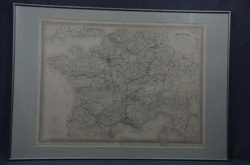 Landkarte France, Frankreich, Kupferstich, koloriert, 1862, Les chemins de fer