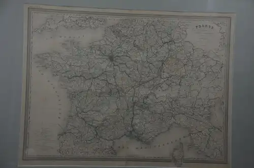 Landkarte France, Frankreich, Kupferstich, koloriert, 1862, Les chemins de fer