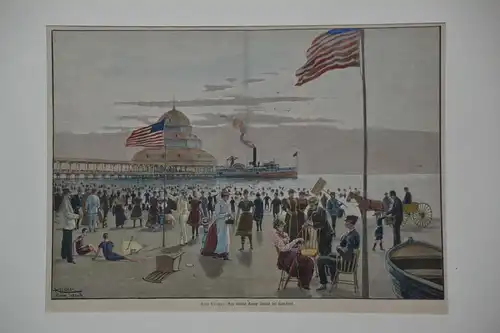 Kupferstich koloriert, Coney Island, nach Gemälde von Alex Kircher, etwa 1900