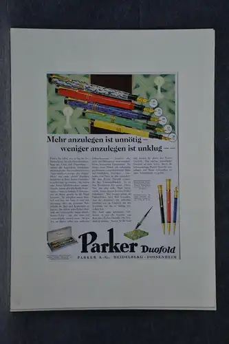 Druck, Werbung, Parker Duofold, Werbeplakat  ca. 1950