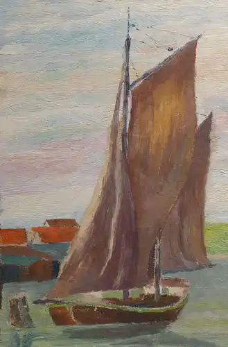 Ölbild auf Leinwand, Segelboot, unbek. Maler, etwa 1930