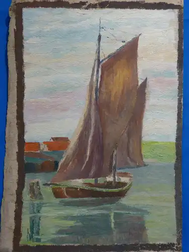 Ölbild auf Leinwand, Segelboot, unbek. Maler, etwa 1930