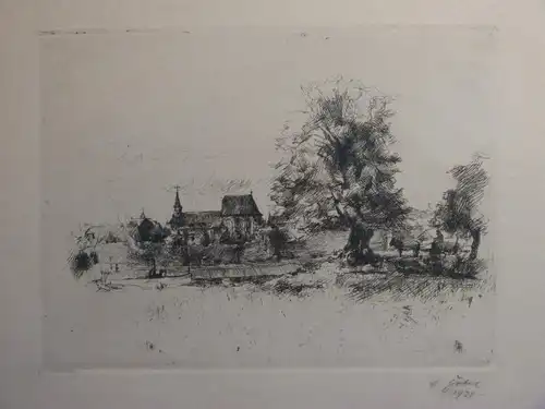 Radierung, Landschaft mit Kirche, 1921, August Göbel