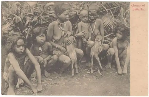 Sieben alte s/w Ansichtskarten ca. 1900 mit Darstellungen von Eingeborenen