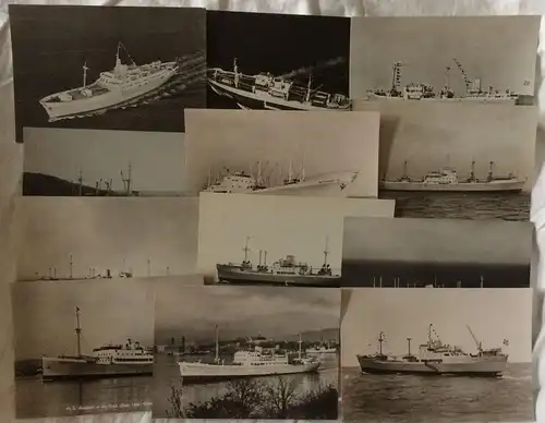 12 Ansichtskarten mit Schiffen, meist der Fred Olson Linie Oslo