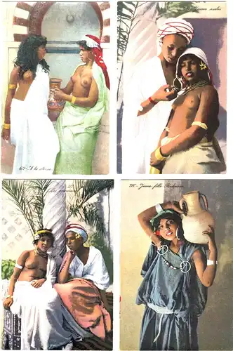 4 erotische Ansichtskarten mit arabischen und nordafrikanischen Frauen ca. 1900