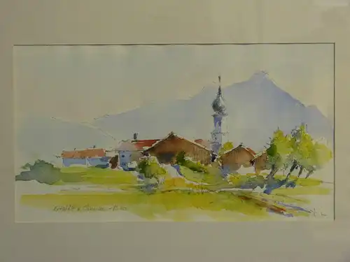 Aquarell,Erlstätt am Chiemsee,1983, unbek. Künstler,Monogrammiert "bw"