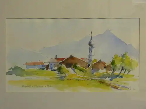 Aquarell,Erlstätt am Chiemsee,1983, unbek. Künstler,Monogrammiert "bw"