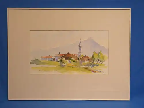 Aquarell,Erlstätt am Chiemsee,1983, unbek. Künstler,Monogrammiert "bw"