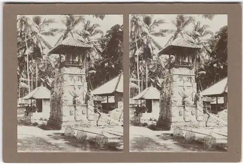 Original-3D/Stereophotographie Bali, Den Passar,Pedoengan,Signalturm, Kampfhähne