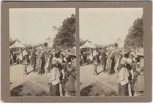 Original-3D/Stereophotographie Kampong-Festzug, Bali, 1913