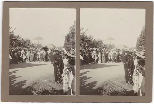 Original-3D/Stereophotographie Kampong-Festzug, Bali, 1913