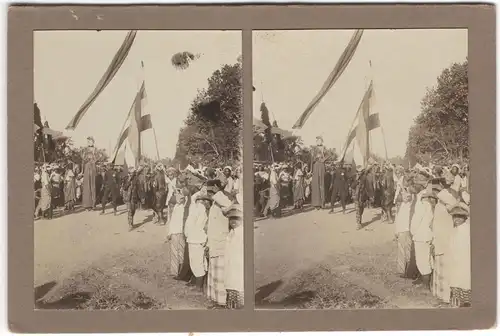 Original-3D/Stereophotographie Kampong-Festzug, Bali, 1913