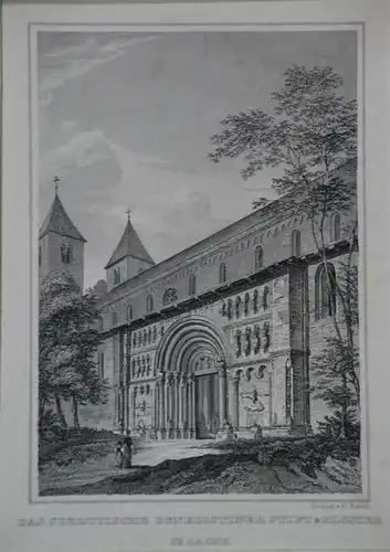 Stahlstich,Benedictinerstift St. Jacob, E. Rauch, G. Lang, Darmstadt