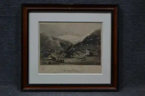 Stahlstich, Himalaya, Sicht vom Flecken Kursalle in Indien, etwa 1800, Baxard