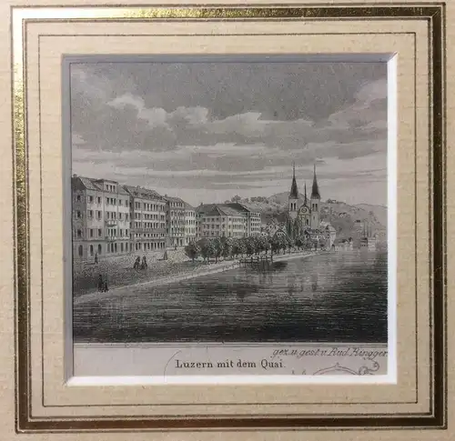 Kleiner Stahlstich „Luzern mit dem Quai“ von Rudolf Ringger