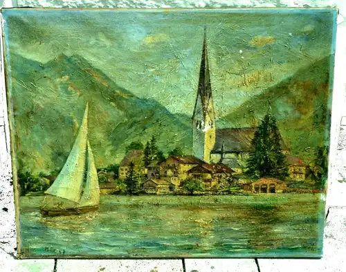 Ölbild auf Leinwand, Tegernsee,Rottach Egern. Muss restauriert werden