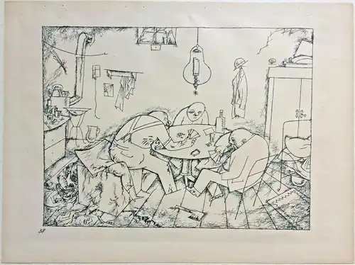 Lithographie von George Grosz, ca. 1921, im Passepartout