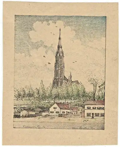 Original-Farblithographie „Giesinger Kirche“, bez. Eugen Heinfling,1944