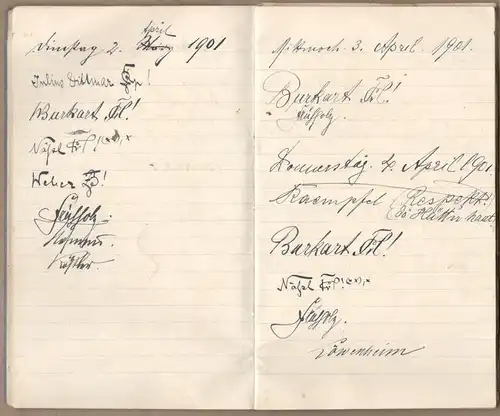 „Fremdenbuch Mangfall=Diensthütte“ aus den Jahren 1900/1901