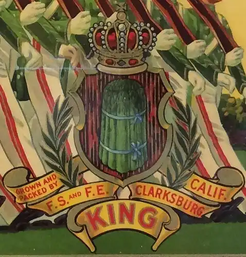 Col. Lithographie „CALIFORNIA GREEN ASPARAGUS - King's Cadets Brand“, gerahmt