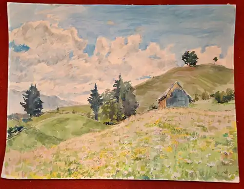 Aquarell,Monogramm.C.W.(Curt Wittenbecher)1945,Wolken über den Wiesen