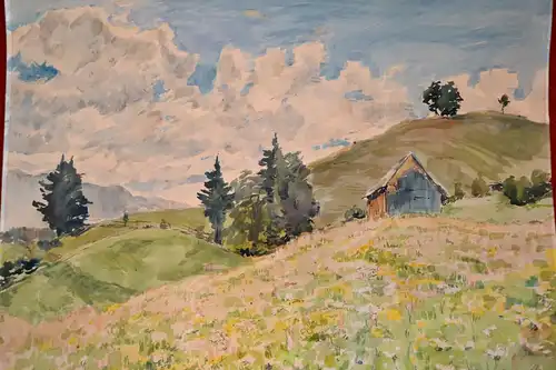 Aquarell,Monogramm.C.W.(Curt Wittenbecher)1945,Wolken über den Wiesen