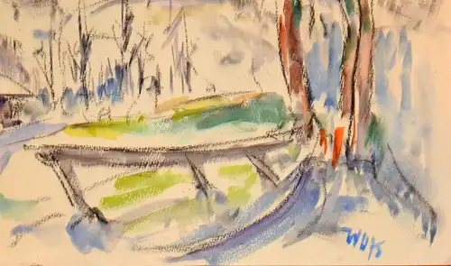 Aquarell,Monogr.W.U.(Wilhelm Ulrich?)datiert:75,Sylvester Nachmittag Peissenberg