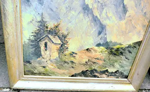 Gemälde,Öl a.Platte,alpenl.Landschaft,Matterhorn,gerahmt,sign. Albert Haberger
