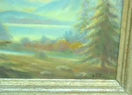 Gemälde,Öl a.Platte,alpenl.Landschaft mit Auerhahn,gerahmt,signiert