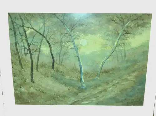 Aquarell,Landschaft mit Birken,unter Passepartout,gerahmt,signiert