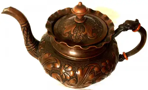 Sechsteiliges Teeservice aus Kupfer, ohne Marke, wohl Deutschland, ca. 1900