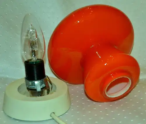 Tischlampe,Pilz,1950,rotes Glas,wohl Italien