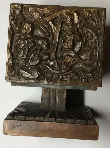 Kerzenständer aus Bronze in Würfelform, 1960er Jahre, Monogramm M.H.