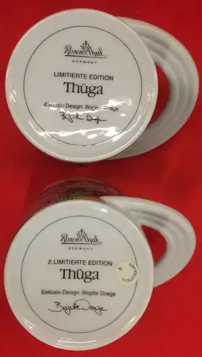 Zwei Kaffeetassen von Brigitte Doege, Rosenthal, Münchner Motive für Fa. Thüga