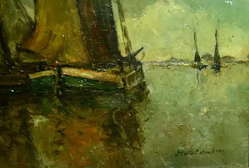 Hans HÄRLANDER (1880-1943) ,Seestück mit Fischerbooten,Öl a.Holz