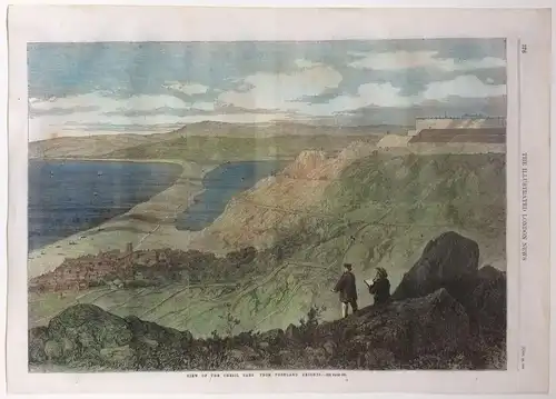Colorierter Stahlstich „VIEW OF THE CHESIL BANK FROM PORTLAND HEIGHTS“