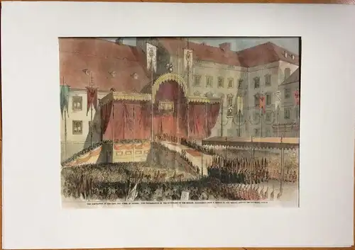 Colorierter Stahlstich Krönung des preussischen Königspaares in Königsberg