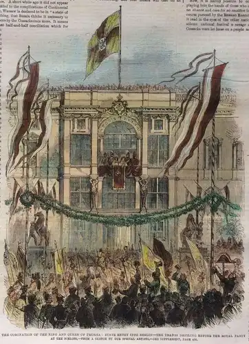 Colorierter Stahlstich Krönung des preussischen Königspaares in Berlin