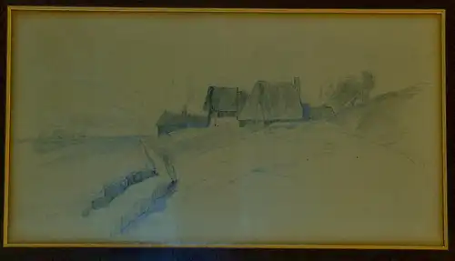 Original  Bleistiftzeichnung,ca. 1850 Dorfansicht,gerahmt